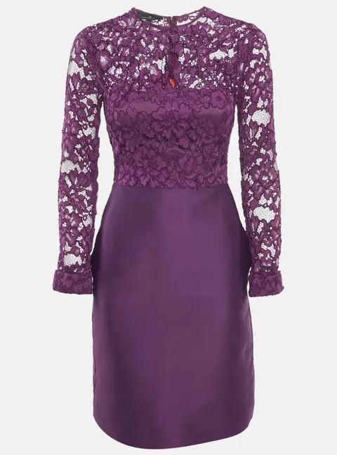 CH Carolina Herrera Purple Lace and Satin Short Dress S