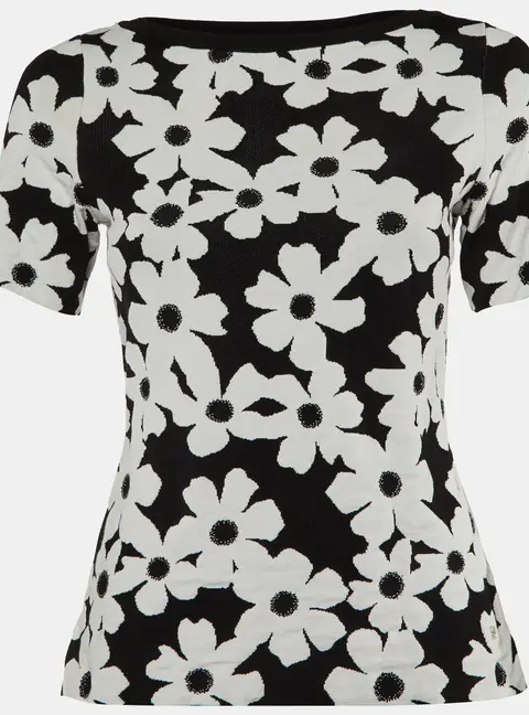 CH Carolina Herrera Monochrome Floral Jacquard Knit Top XXS