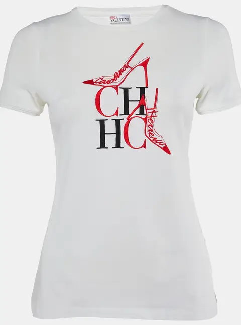 CH Carolina Herrera White CH Embroidered Cotton T-Shirt XS
