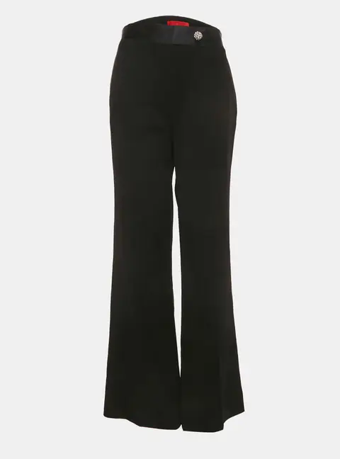 CH Carolina Herrera Black Crepe Brooch Detailed Flared Trousers S