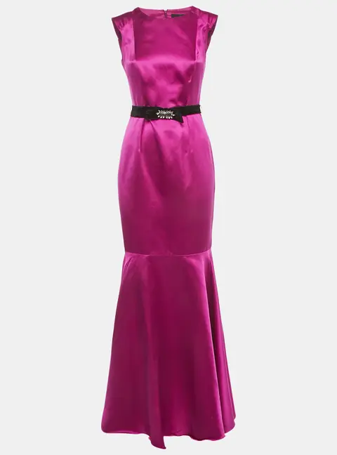 CH Carolina Herrera Pink Silk Belted Sleeveless High-Low Gown S