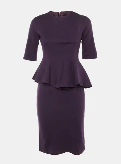 CH Carolina Herrera Purple Wool Peplum Midi Dress S