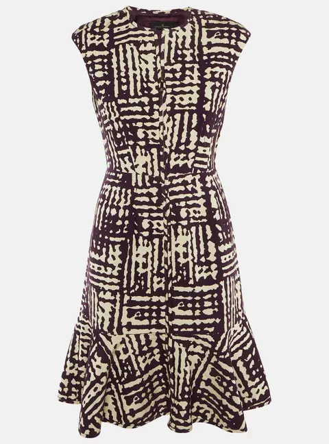 CH Carolina Herrera Purple /White Patterned Knit Flounced Hem Short Dress S