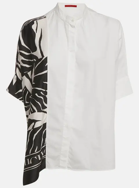 CH Carolina Herrera White Printed Cotton and Crepe Loose Fit Shirt XS