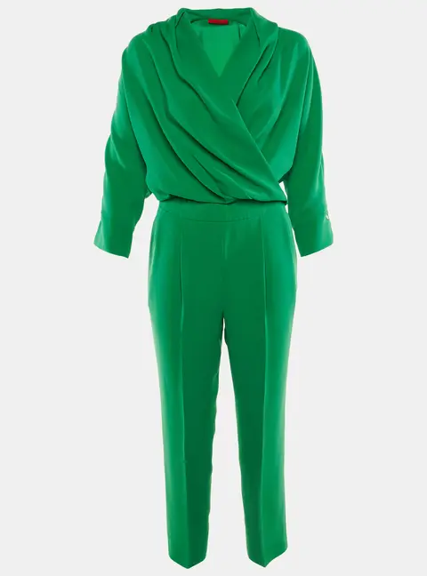 CH Carolina Herrera Green Crepe Faux Wrap Top & Pants Set XXS