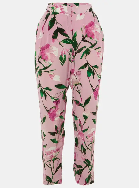CH Carolina Herrera Pink Floral Pint Silk Blend Trousers M