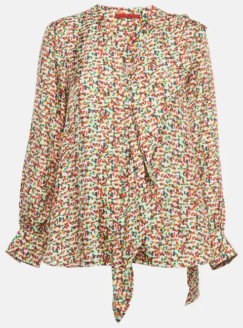 CH Carolina Herrera Multicolor Printed Silk Frill Detail Blouse S