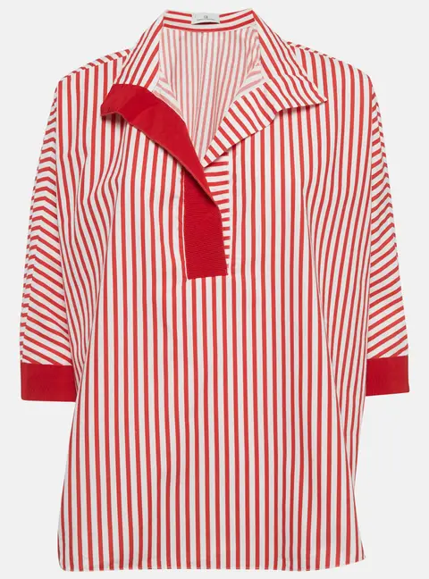 CH Carolina Herrera Red Striped Cotton Oversized Top S