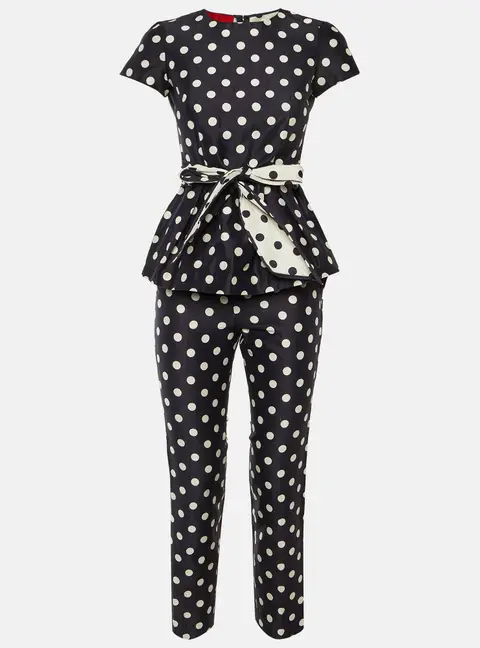 CH Carolina Herrera Navy Blue Polka Dot Print Cotton Top & Pants Set S/XS