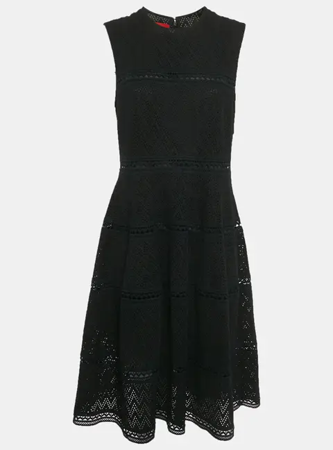 CH Carolina Herrera Black Cutwork Cotton Sleeveless Midi Dress L