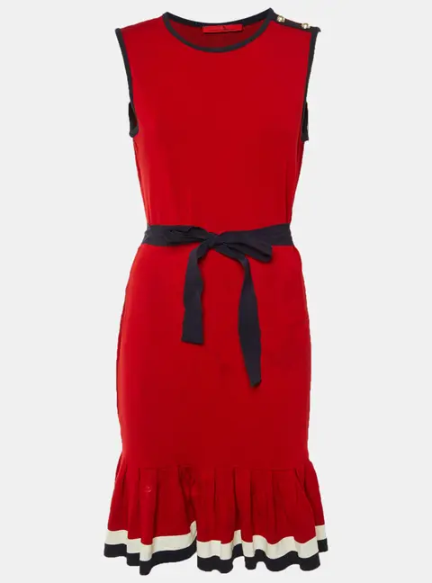 CH Carolina Herrera Red Jersey Flounced Hem Short Dress M