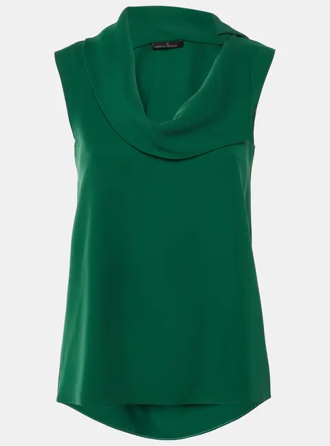 CH Carolina Herrera Green Crepe Drape Neck Top XS