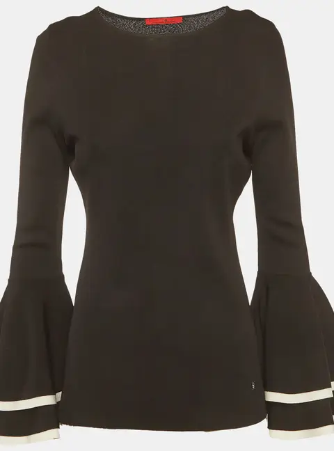 CH Carolina Herrera Black Stretch Knit Flared Sleeve Top S