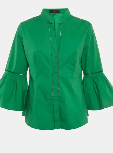 CH Carolina Herrera Green Cotton Flared Sleeve Blouse L