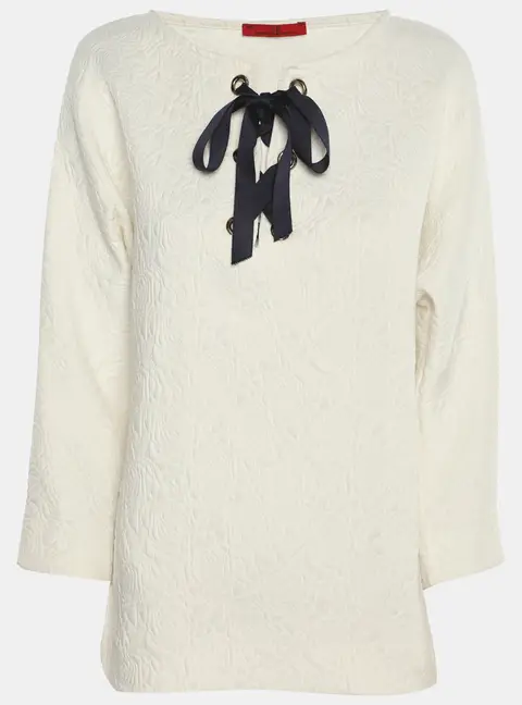CH Carolina Herrera White Floral Print Jacquard Blouse XS