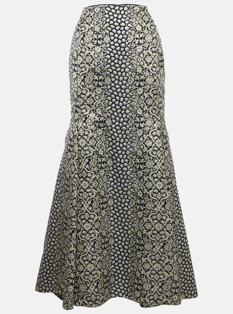 CH Carolina Herrera Navy Blue Jacquard Maxi Skirt M