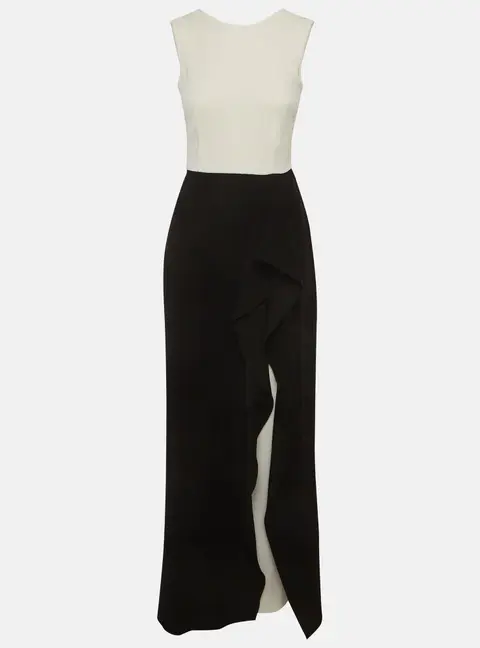 CH Carolina Herrera Black/White Crepe Ruffled Evening Dress XS