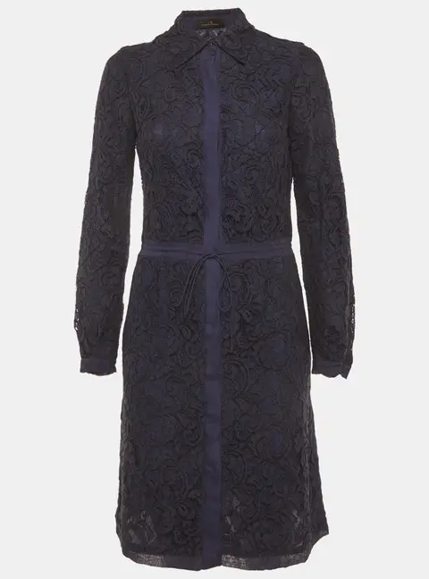 CH Carolina Herrera Navy Blue Guipure Lace Shirt Dress S