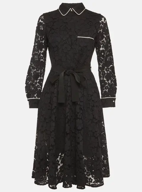 CH Carolina Herrera Black Guipure Lace Flared Midi Dress S