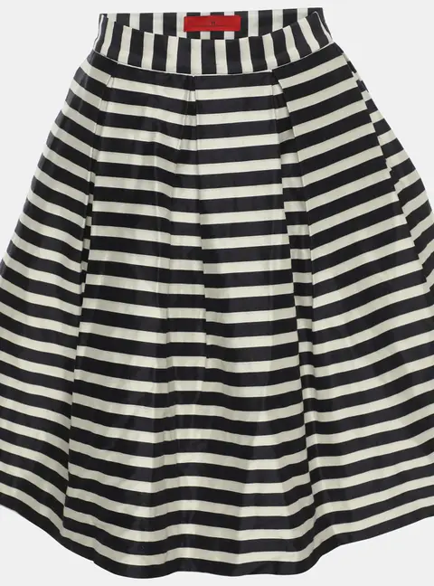 CH Carolina Herrera White/Navy Blue Stripe Silk Blend Pleated Midi Skirt S