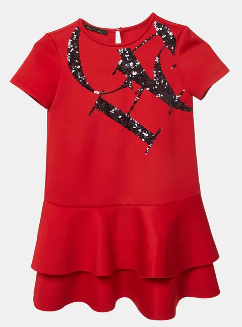 CH Carolina Herrera Red Neoprene Sequin Mini Dress M