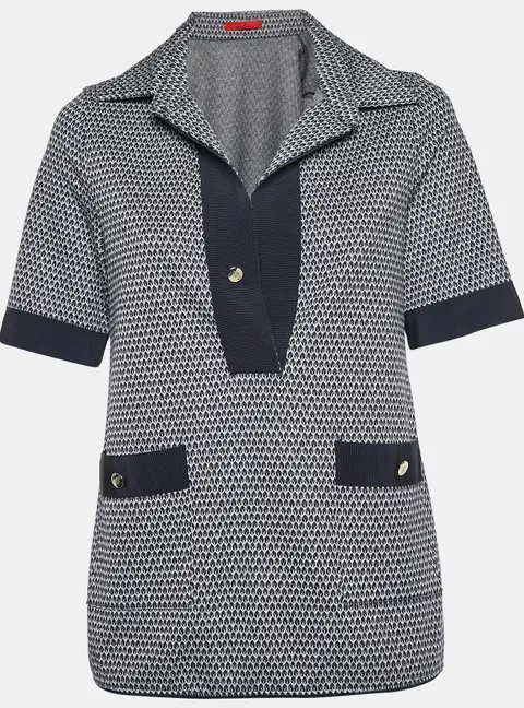 CH Carolina Herrera Navy Blue Patterned Stretch Knit Top S