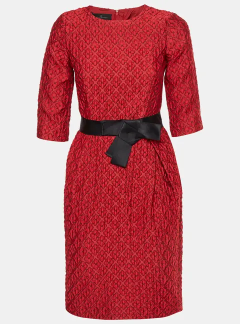 CH Carolina Herrera Red Floral Jacquard Belted Mini Dress S