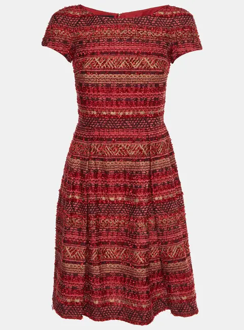 CH Carolina Herrera Red Striped Tweed Mini Dress S