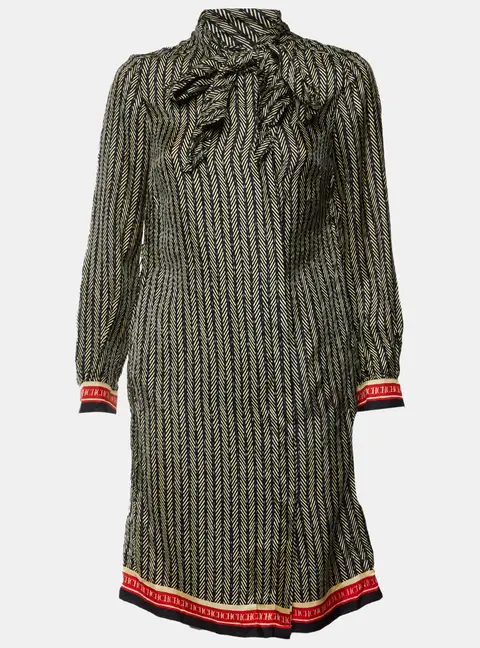 CH Carolina Herrera Black Herringbone Print Silk Shirt Dress S