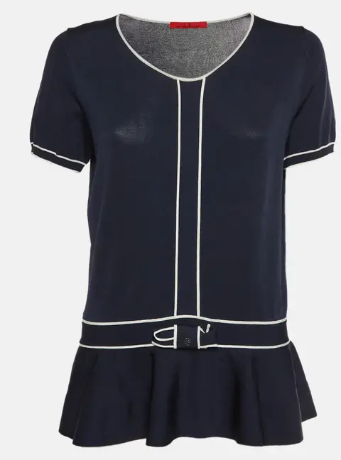 CH Carolina Herrera Navy Blue Stretch Knit Short Sleeves Top M