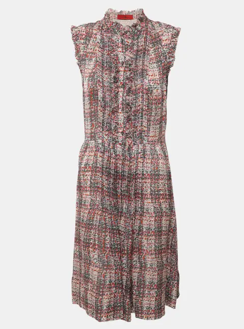 CH Carolina Herrera Multicolor Printed Silk Pleated Midi Dress M