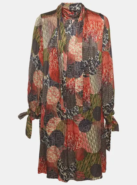 CH Carolina Herrera Multicolor Logo Print Satin Midi Dress XS