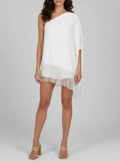 CH Carolina Herrera White Crepe Asymmetrical Oversized Fringe Top S