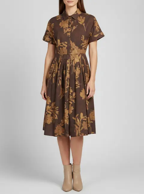 CH Carolina Herrera Brown Jasmine Biznaga Print Cotton Shirt Dress M