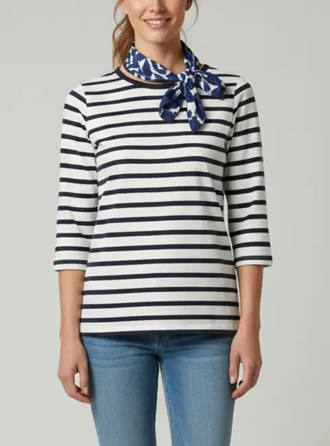 CH Carolina Herrera White Stripe Jersey Scarf Neck Top M