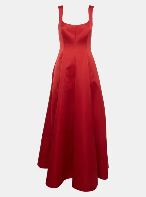 CH Carolina Herrera Red Satin Flared Maxi Dress S