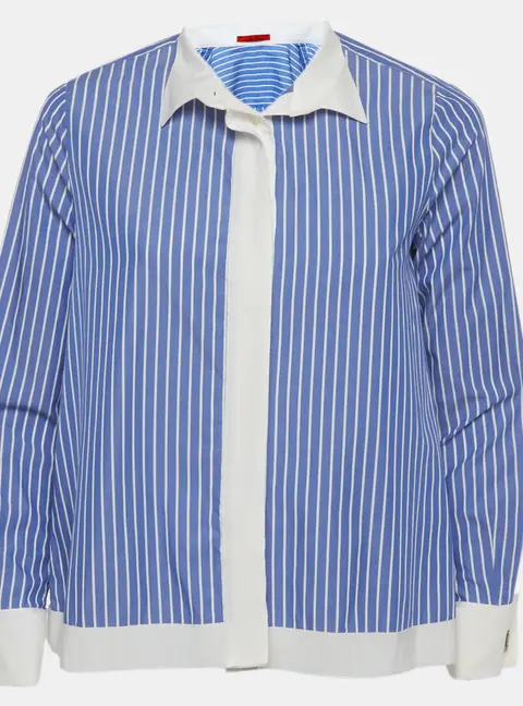 CH Carolina Herrera Blue/White Striped Cotton Blouse XS