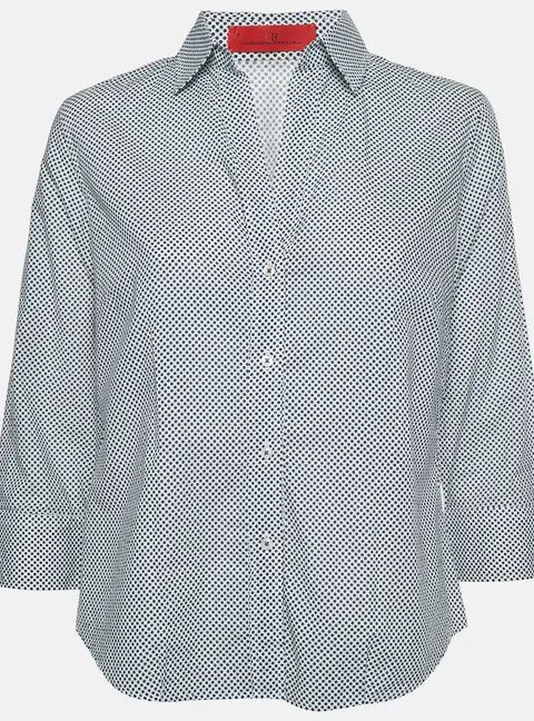 CH Carolina Herrera White/Blue Polka Dot Print Cotton Blouse M