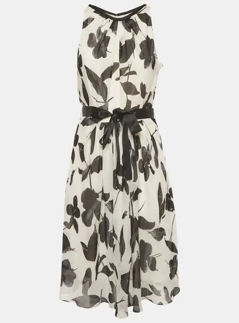 CH Carolina Herrera White Printed Silk A-line Midi Dress S