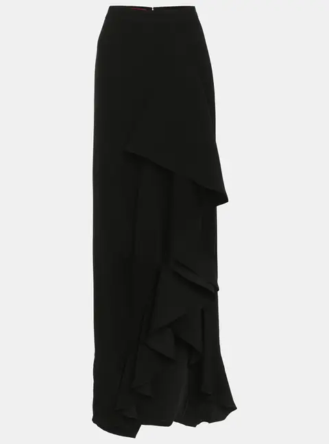 CH Carolina Herrera Black Crepe Ruffled Midi Skirt S
