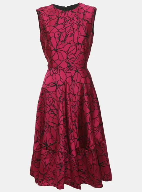 CH Carolina Herrera Pink Floral Embroidered Jacquard Midi Dress S