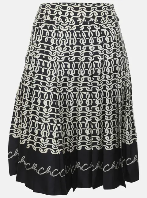 CH Carolina Herrera Navy Blue/White Chain Link Printed Silk Midi Dress S