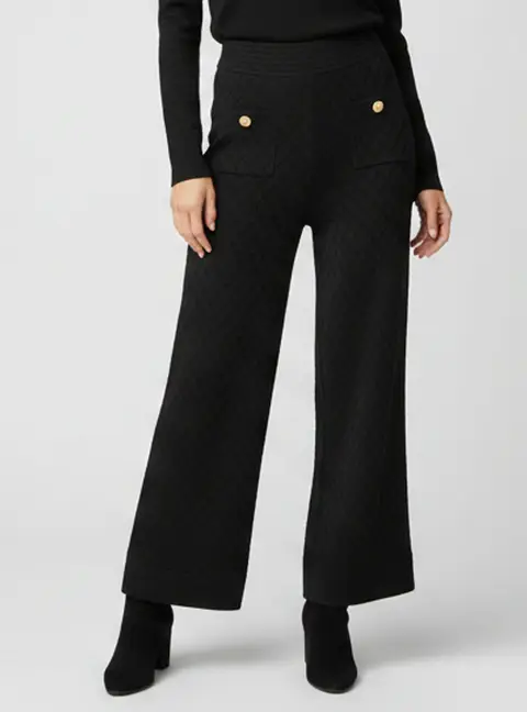 CH Carolina Herrera Black Diamond Pattern Knit Wide Leg Pants L