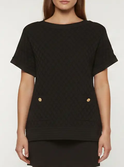 CH Carolina Herrera Black Diamond Knit Bateau Neck Top S