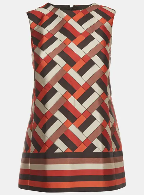 CH Carolina Herrera Multicolor Geometric Print Faille Mini Dress S