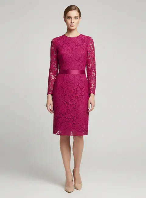 CH Carolina Herrera Pink Floral Lace Belted Sheath Dress M