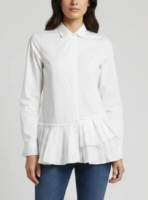 CH Carolina Herrera White Poplin Pleated Tunic Shirt S