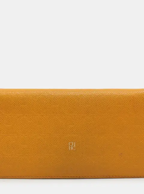 CH Carolina Herrera Yellow Embossed Leather Wallet
