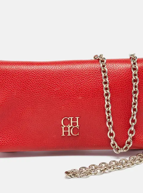 CH Carolina Herrera Red Leather Flap Chain Shoulder Bag