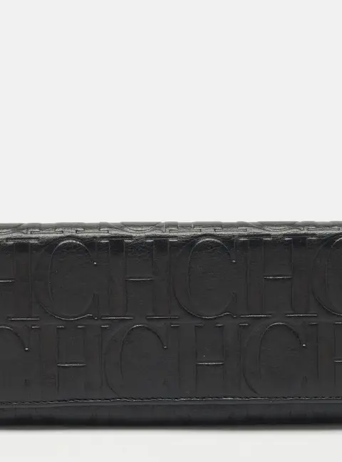 CH Carolina Herrera Black Monogram Leather Flap Continental Wallet